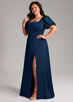 Azazie Fyona Bridesmaid Dresses Dark Navy A-Line Pleated Stretch Satin Dress image12