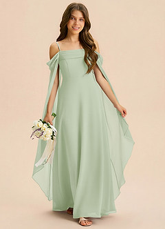Azazie Moana Junior Dusty Sage A-Line Pleated Chiffon Dress image3
