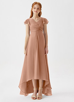 Azazie Breanne Junior Champagne Rose A-Line Chiffon Dress image6