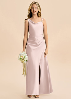 Azazie Abby Junior A-Linie Plissee Stretch-Satin Kleid Zartrosa image4