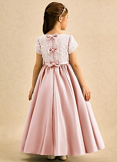 Azazie Cashew Robe Demoiselle D'honneur Fillette Robe Princesse en Mat Satiné avec manches Rose Pâle image1