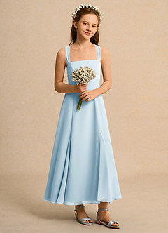 Azazie Tater Junior Formal vestidos de niña de las flores Vestido de Azul Cielo de Gasa de Corte En A con Plisado image5