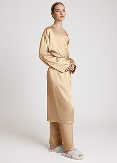 front Satin Long Sleeves 3-Piece Loungewear Set