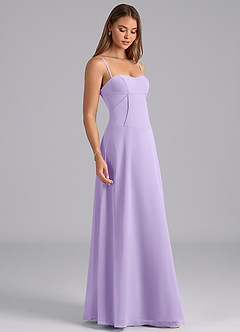 Azazie Valentine Vestidos de damas de honor Vestido de Lila de Gasa de Corte en A con Corsé image5