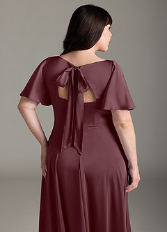 Azazie Kimber Bridesmaid Dresses Sangria A-Line Ruched Stretch Satin Dress image12