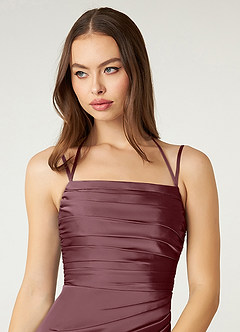 Azazie Desi Bridesmaid Dresses Sangria Sheath Halter Corset Stretch Satin Dress image6