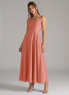 Azazie Shaude 신부 들러리 드레스 A라인 주름진 스트레치 새틴 발목 길이 드레스 image4