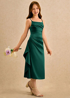 Azazie Canna Girls Formal vestidos de niña de las flores Vestido de Esmeralda de Satén Elástico de Corte en A con Plisado image3