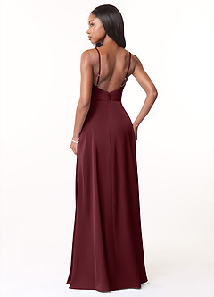 Azazie Brielle Bridesmaid Dresses Cabernet A-Line Cowl Spaghetti Straps Stretch Satin Dress image2
