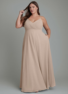Azazie Amani Bridesmaid Dresses Taupe A-Line Pleated Chiffon Dress image9