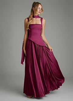 Azazie Stephanie Bridesmaid Dresses Red Plum A-Line Corset Stretch Satin Dress image7