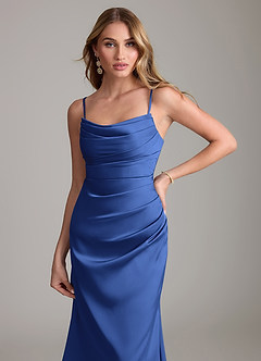 Azazie Lucille Bridesmaid Dresses Royal Blue Mermaid Strapless Stretch Satin Convertible Dress image5
