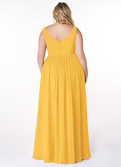 Azazie Keyla Bridesmaid Dresses Marigold A-Line V-Neck Pleated Chiffon Dress image7