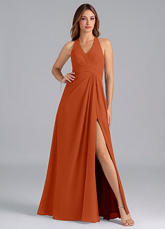 Azazie Dorota Bridesmaid Dresses Burnt Orange A-Line Pleated Chiffon Dress image1