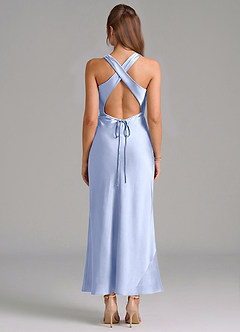 Azazie Evadne Vestidos de damas de honor Vestido de Hielo de Satén Elástico de Corte Recto con Plisado image5