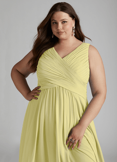 Azazie Flora Robes de demoiselle d'honneur Robe Trapèze en Mousseline de soie Plissée Sorbet Citron image15