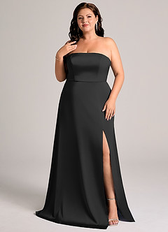 Azazie Wren Vestidos de damas de honor Vestido de Negro de Satén Elástico de Corte en A Convertible con Sin tirantes image8