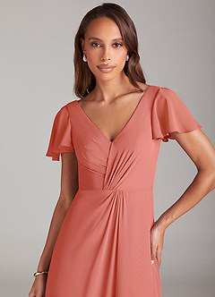 Azazie Soren Bridesmaid Dresses Salmon Pink A-Line Ruched Chiffon Dress image11