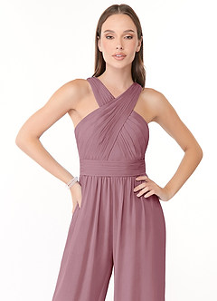 Azazie Berdie Bridesmaid Dresses Vintage Mauve Halter Chiffon Jumpsuit image5