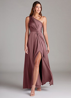 Azazie Brooke Bridesmaid Dresses Vintage Mauve A-Line One Shoulder Stretch Satin Dress image3