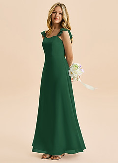 Azazie Mavie Junior Abito A-Line in Chiffon Increspato Verde Scuro image3