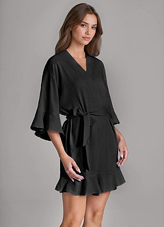 front Szlafrok i halka w pasującym kolorze, 2-częściowy, z falbankami i miękkim wzorem w chmurki