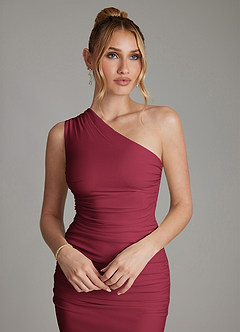 Azazie Shanice Jurken voor bruidsmeisjes Jurk van Hoogwaardige stretchjersey met Kolom One-shoulder Bourgondië image5