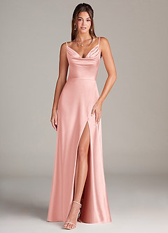 Azazie Sarella Brautjungfernkleider A-Linie Plissee Stretch-Satin Kleid Puderrosa image1