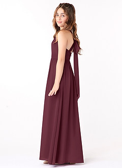 Azazie Jaylah Junior Cabernet A-Line Ruched Chiffon Dress image3
