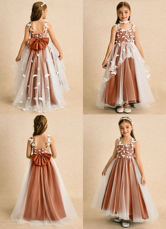 Azazie Darlina Robe Demoiselle D'honneur Fillette Robe Princesse en Tulle Dentelle Ivoire Orange Brûlée image2