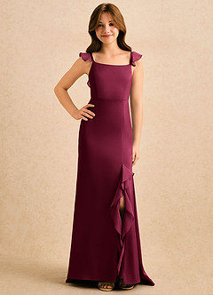 Azazie Novalie Girls Formal Flower Girl Dresses Burgundy Mermaid Bow Stretch Satin Dress image4