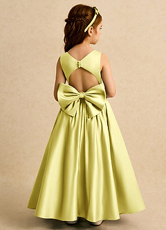 Azazie Nellia Robe Demoiselle D'honneur Fillette Robe Trapèze en Mat Satiné Arc Sorbet Citron image1