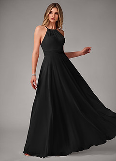 Azazie Amalia Bridesmaid Dresses Black A-Line Pleated Chiffon Dress image4