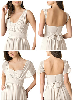 Azazie Olani Vestidos de damas de honor Vestido Alabastro Blanco de Gasa de Línea A Convertible con Un hombro image9