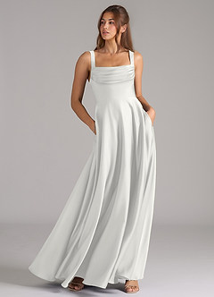 Azazie Shaude Bridesmaid Dresses White A-Line Pleated Stretch Satin Dress image3