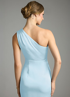 Azazie Emorie Final Sale Sky Blue Sheath One Shoulder Stretch Satin Dress image5