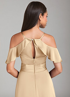 Azazie Dakota Bridesmaid Dresses Champagne A-Line Off the Shoulder Stretch Satin Dress image6