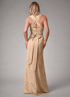 Azazie Luci Bridesmaid Dresses Champagne Mermaid Pleated Floral Burnout Convertible Dress image2