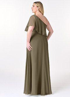 Azazie Lizzy Vestidos de damas de honor Vestido de Verde Sauce de Gasa de Corte en A con Hombro unilateral image11