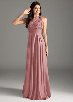 Azazie Charlize Bridesmaid Dresses Dusty Rose A-Line One Shoulder Stretch Satin Dress image1