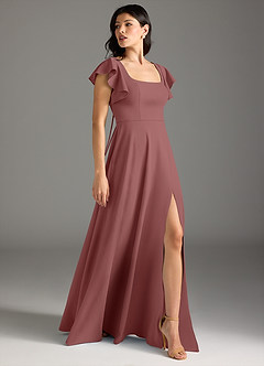 Azazie Bondi Bridesmaid Dresses Desert Rose A-Line Ruched Stretch Crepe Dress image5