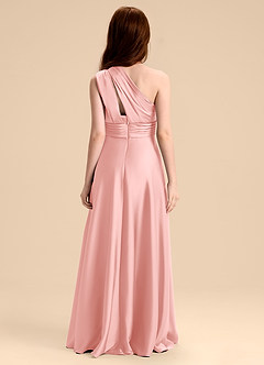 Azazie Charlize Junior Powder Pink A-Line Pleated Stretch Satin Dress image4