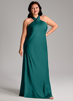 Azazie Doretta Bridesmaid Dresses Peacock Mermaid Pleated Stretch Satin Dress image4