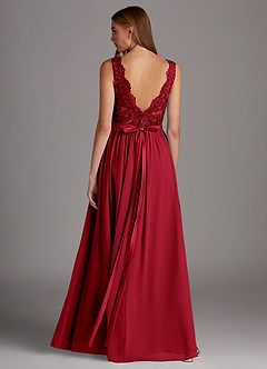 Azazie Elly Brautjungfernkleider A-Linie Rundhalsausschnitt mit Spitze Chiffon Kleid Scharlachrot image2