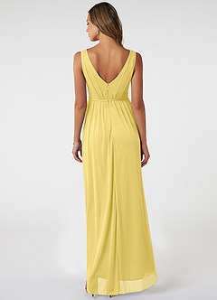 Azazie Tanicia Bridesmaid Dresses Canary A-Line V-Neck Pleated Mesh Dress image2