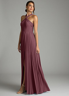 Azazie Afra Abiti da Damigella Abito A-Line in Chiffon Plissettato Sangria image4