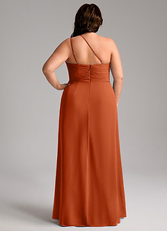 Azazie Eren Vestidos de madrinha de casamento Vestido Laranja Queimada de Chiffon de Bainha com Um ombro image9