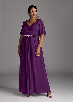 Azazie Tricia vestidos de madre de la novia Vestido de Uva de Gasa de Corte En A con Cuello en V Plisado image1