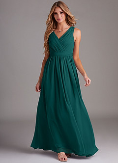 Azazie Kingsley Bridesmaid Dresses Peacock A-Line Lace Chiffon Dress image3