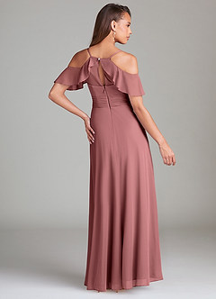Azazie Dakota Bridesmaid Dresses Desert Rose A-Line Off the Shoulder Mesh Dress image4